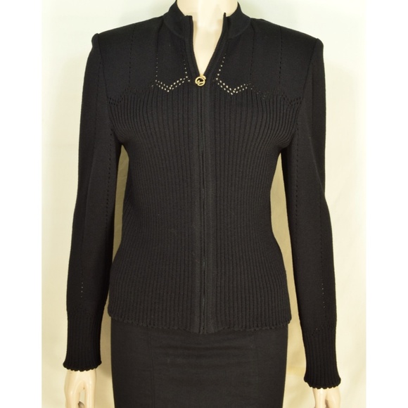 St John Sport Marie Gray jacket M black zipper fro - Picture 2 of 8